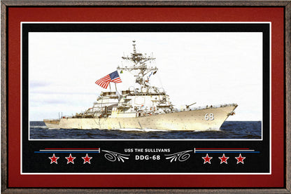 USS THE SULLIVANS DDG 68 BOX FRAMED CANVAS ART BURGUNDY
