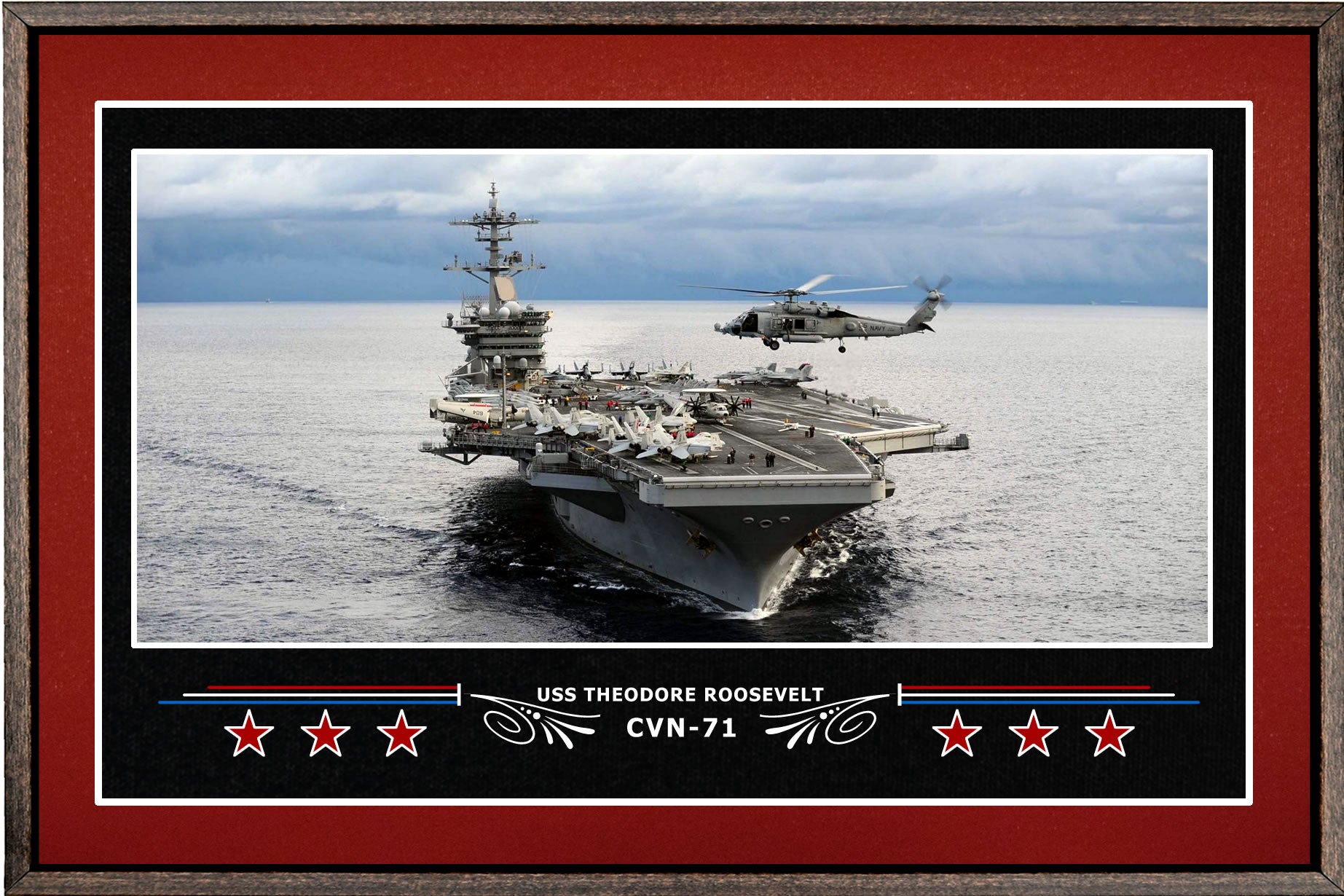 USS THEODORE ROOSEVELT CVN 71 BOX FRAMED CANVAS ART BURGUNDY