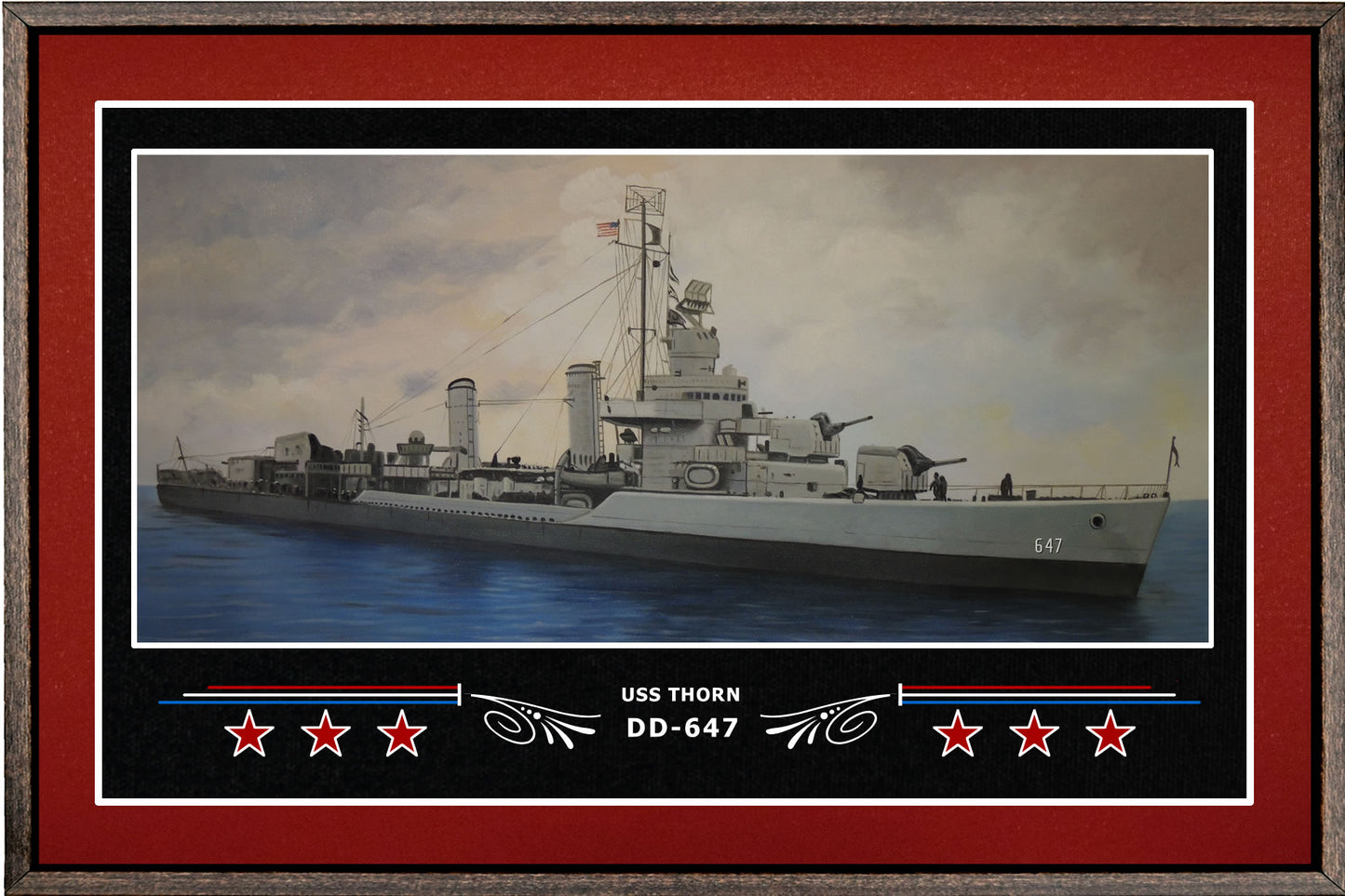 USS THORN DD 647 BOX FRAMED CANVAS ART BURGUNDY