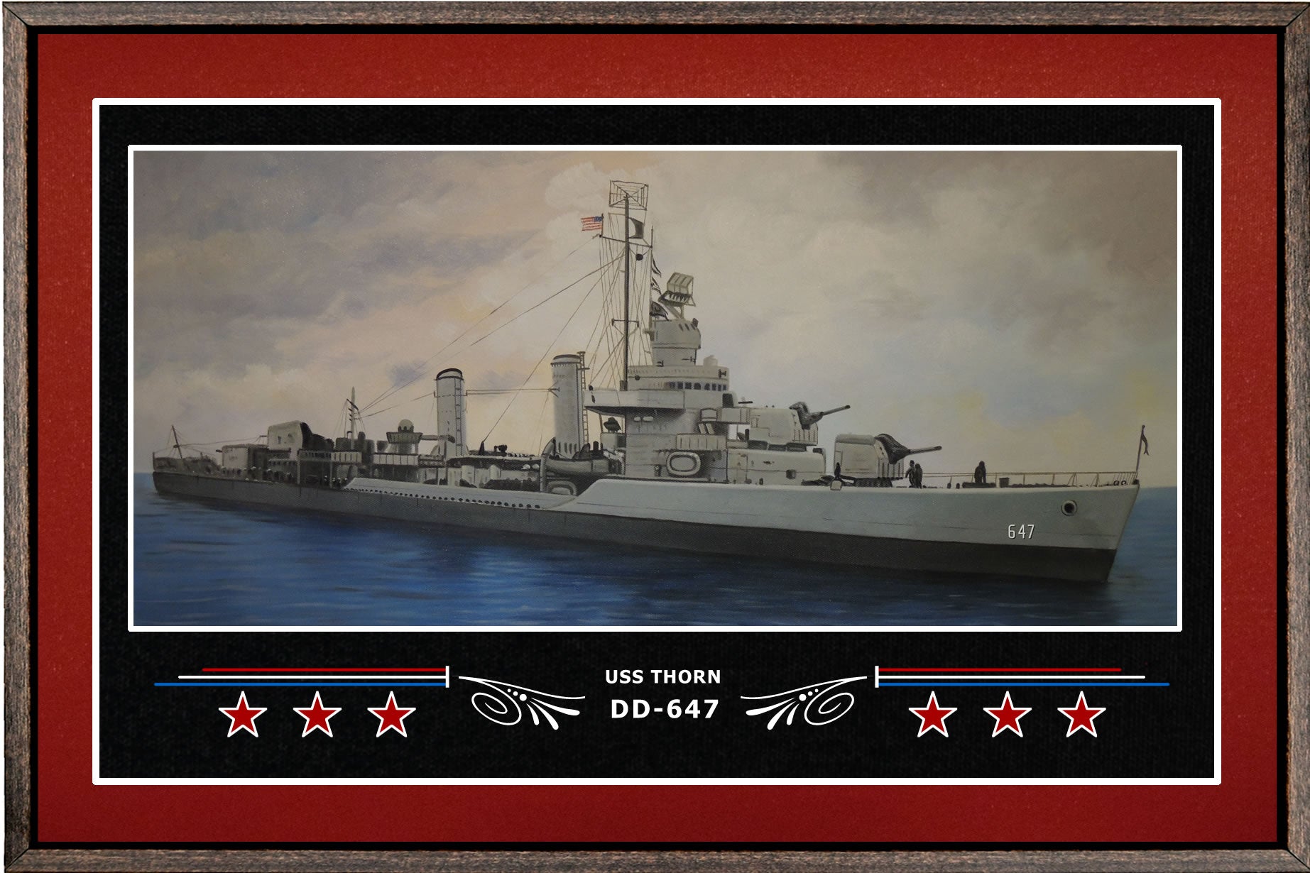 USS THORN DD 647 BOX FRAMED CANVAS ART BURGUNDY