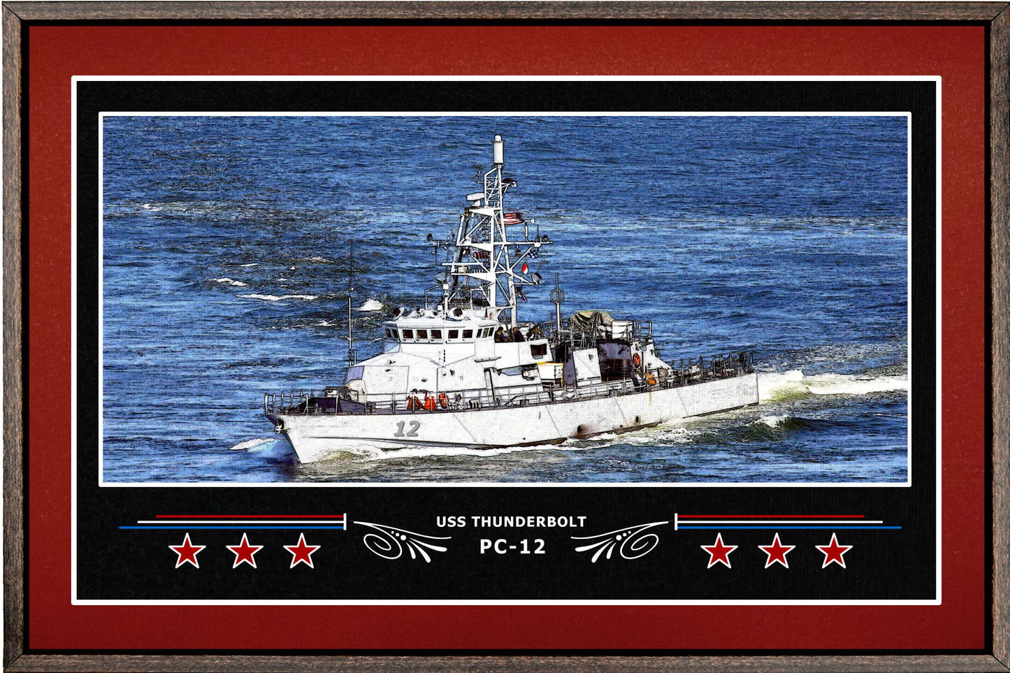 USS THUNDERBOLT PC 12 BOX FRAMED CANVAS ART BURGUNDY