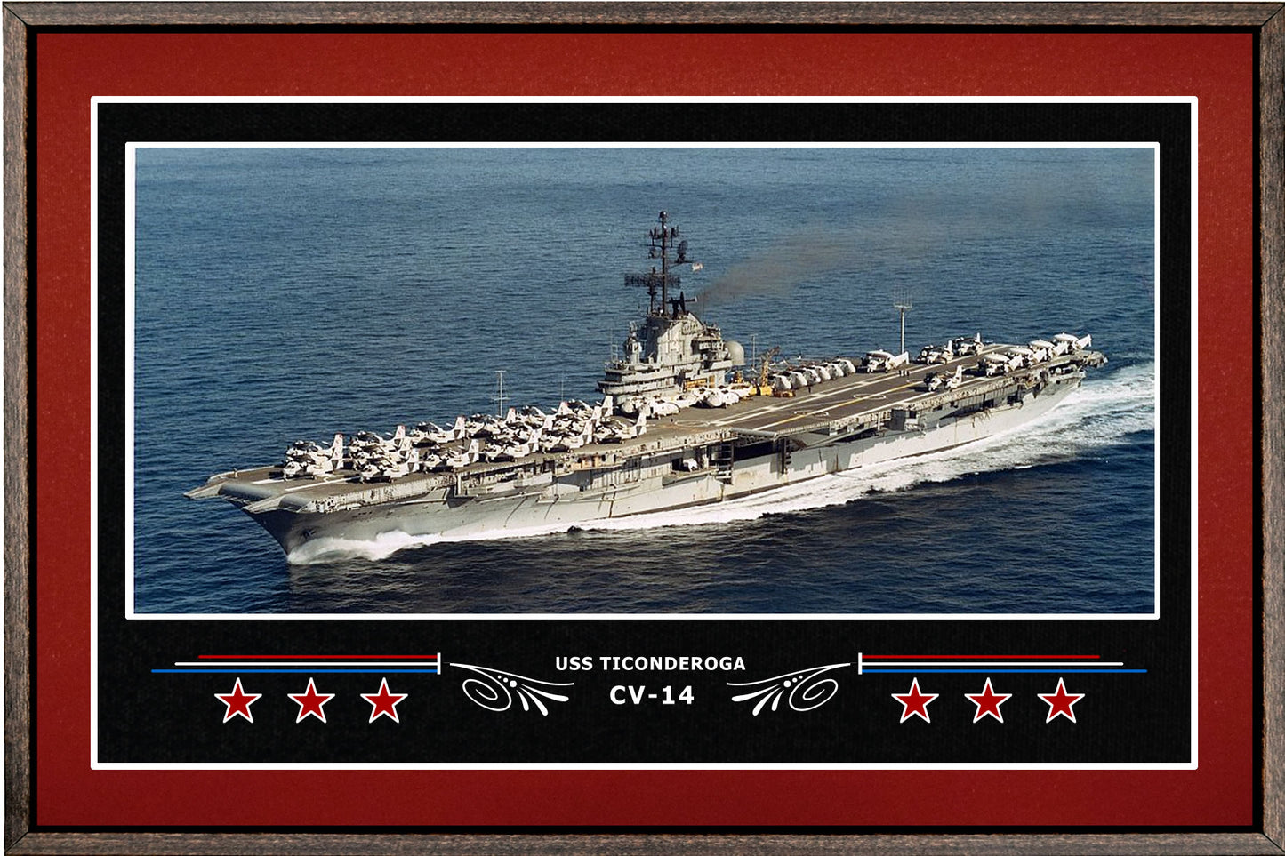 USS TICONDEROGA CV 14 BOX FRAMED CANVAS ART BURGUNDY