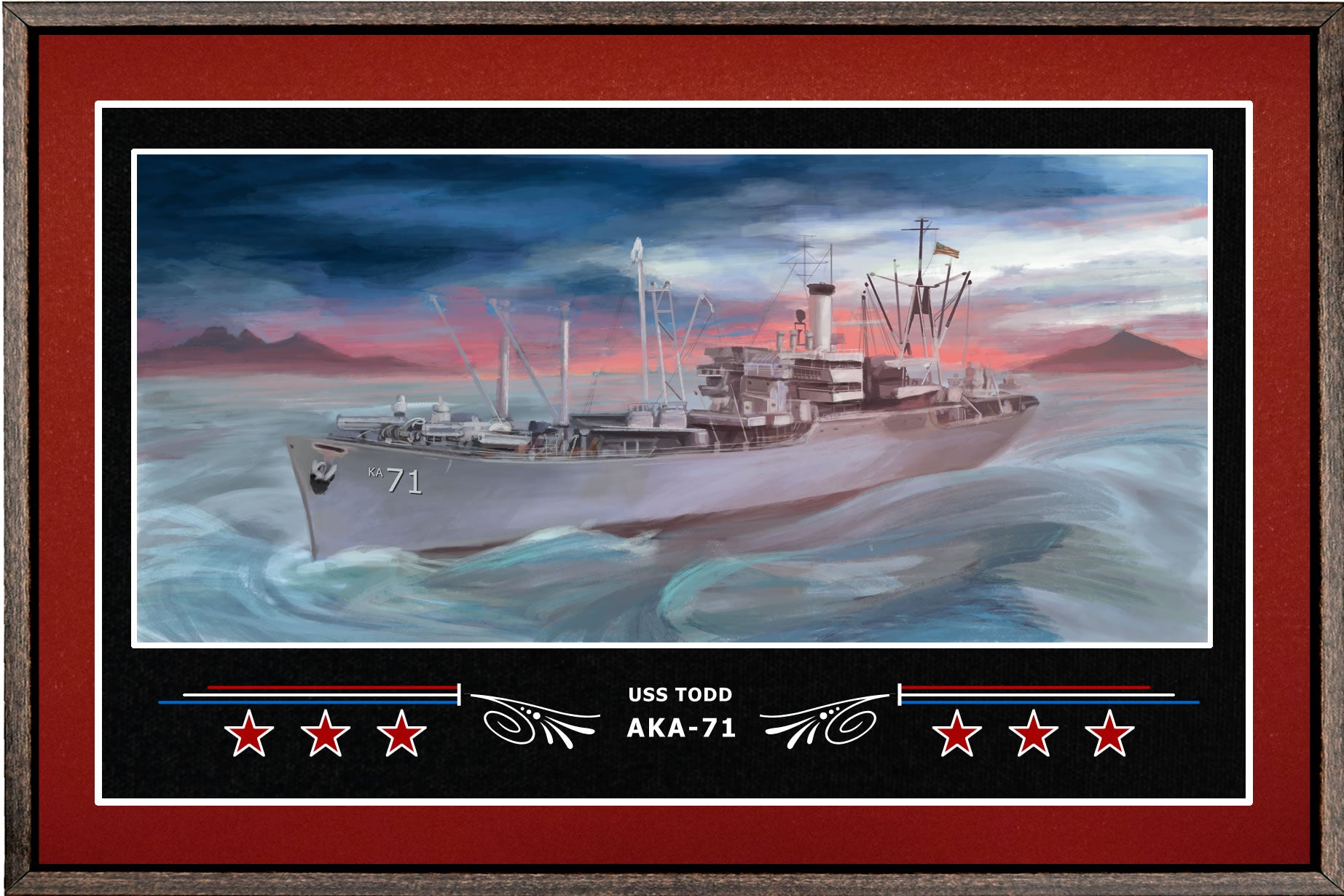 USS TODD AKA 71 BOX FRAMED CANVAS ART BURGUNDY