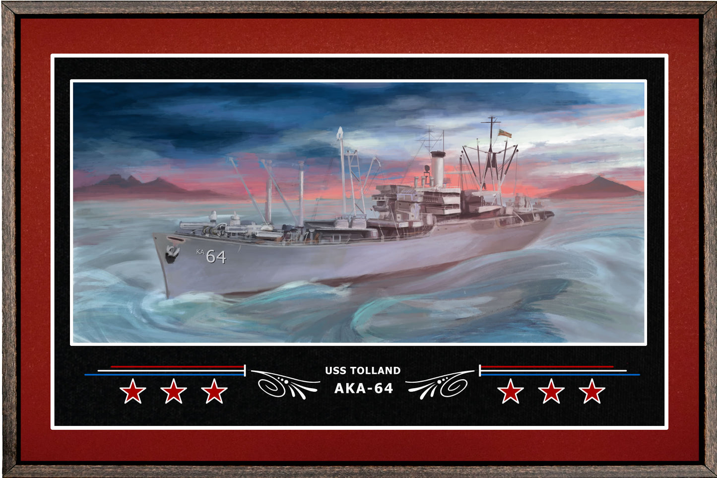 USS TOLLAND AKA 64 BOX FRAMED CANVAS ART BURGUNDY