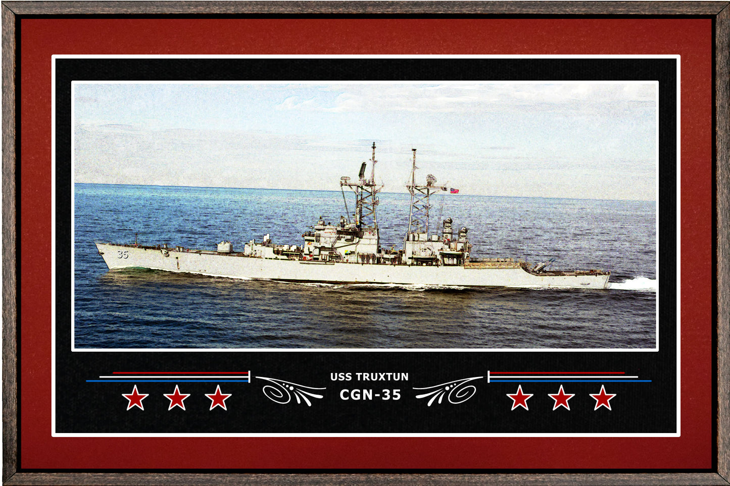 USS TRUXTUN CGN 35 BOX FRAMED CANVAS ART BURGUNDY