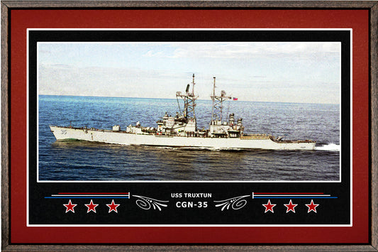 USS TRUXTUN CGN 35 BOX FRAMED CANVAS ART BURGUNDY