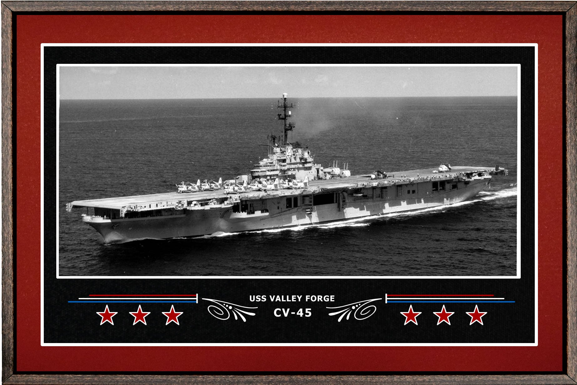 USS VALLEY FORGE CV 45 BOX FRAMED CANVAS ART BURGUNDY