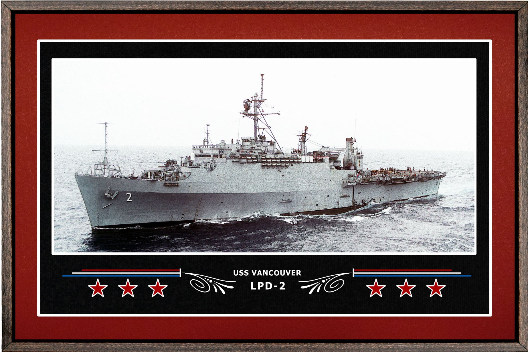 USS VANCOUVER LPD 2 BOX FRAMED CANVAS ART BURGUNDY