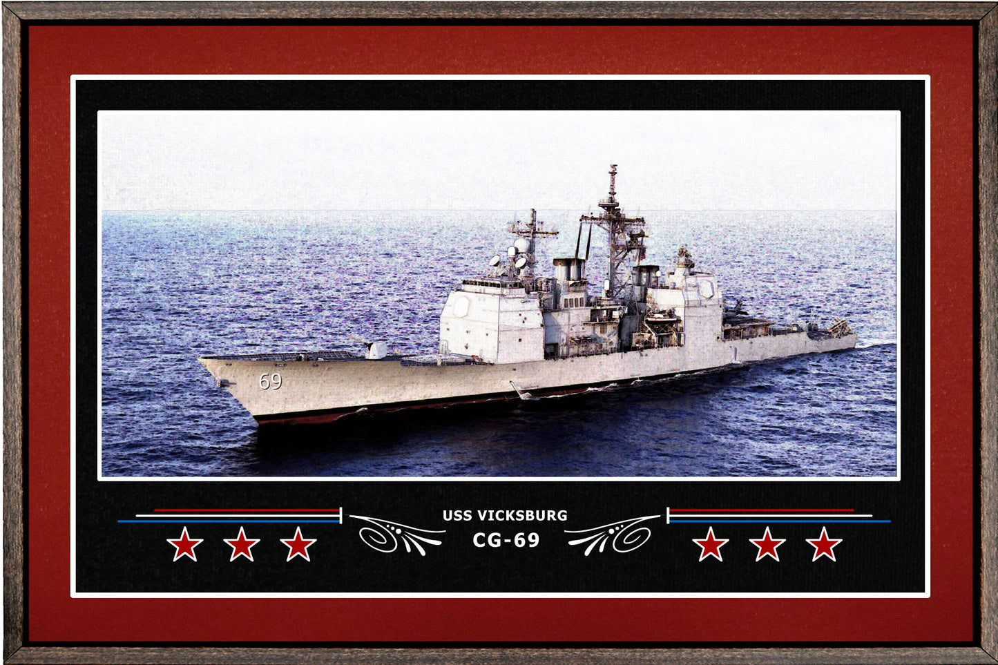 USS VICKSBURG CG 69 BOX FRAMED CANVAS ART BURGUNDY