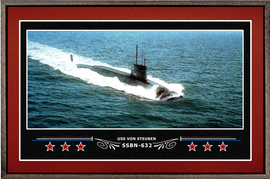 USS VON STEUBEN SSBN 632 BOX FRAMED CANVAS ART BURGUNDY