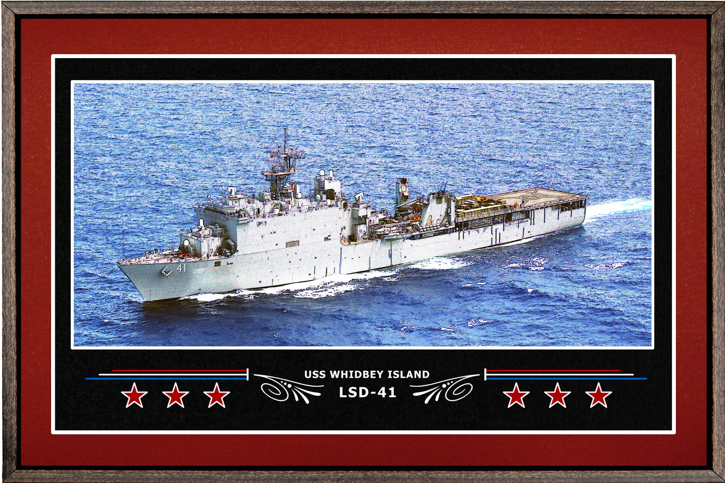 USS WHIDBEY ISLAND LSD 41 BOX FRAMED CANVAS ART BURGUNDY