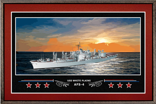 USS WHITE PLAINS AFS 4 BOX FRAMED CANVAS ART BURGUNDY