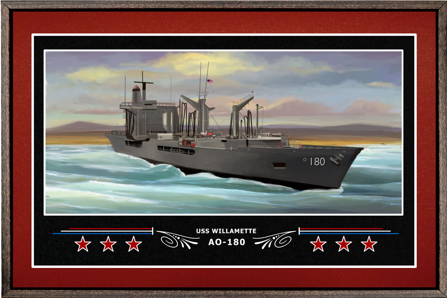 USS WILLAMETTE AO 180 BOX FRAMED CANVAS ART BURGUNDY