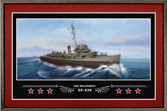 USS WILLMARTH DE 638 BOX FRAMED CANVAS ART BURGUNDY