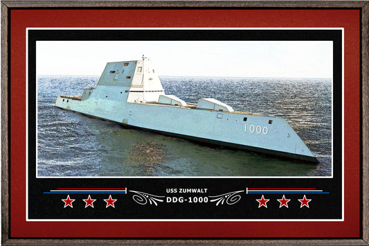 USS ZUMWALT DDG 1000 BOX FRAMED CANVAS ART BURGUNDY