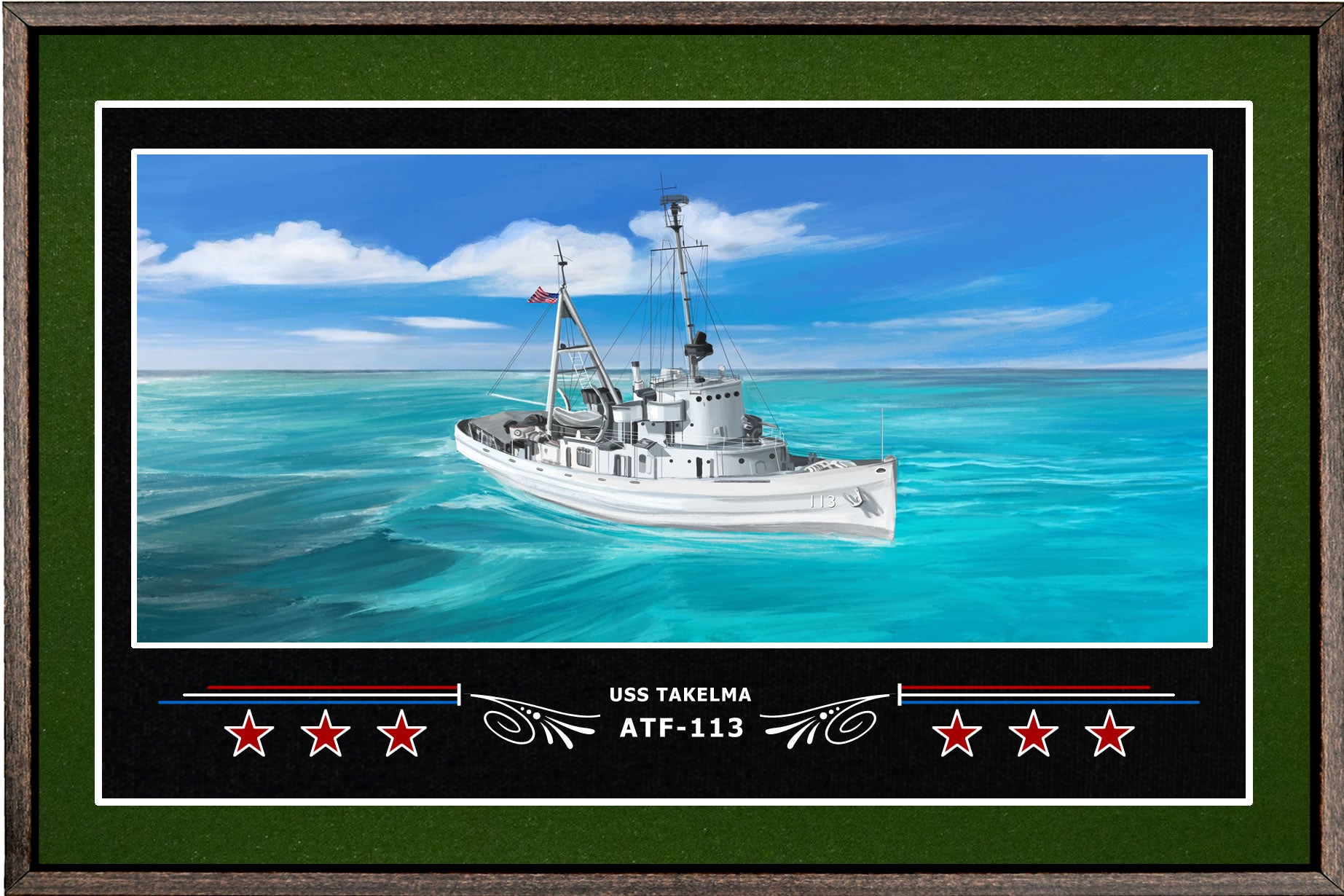 USS TAKELMA ATF 113 BOX FRAMED CANVAS ART GREEN
