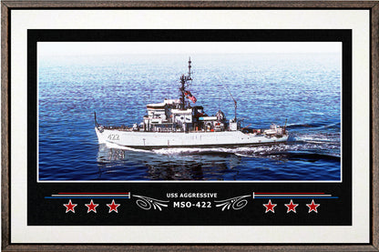 USS AGGRESSIVE MSO 422 BOX FRAMED CANVAS ART WHITE