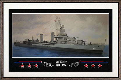 USS BAILEY DD 492 BOX FRAMED CANVAS ART WHITE