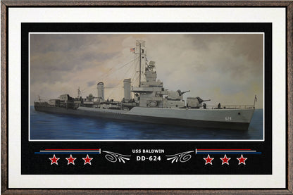 USS BALDWIN DD 624 BOX FRAMED CANVAS ART WHITE