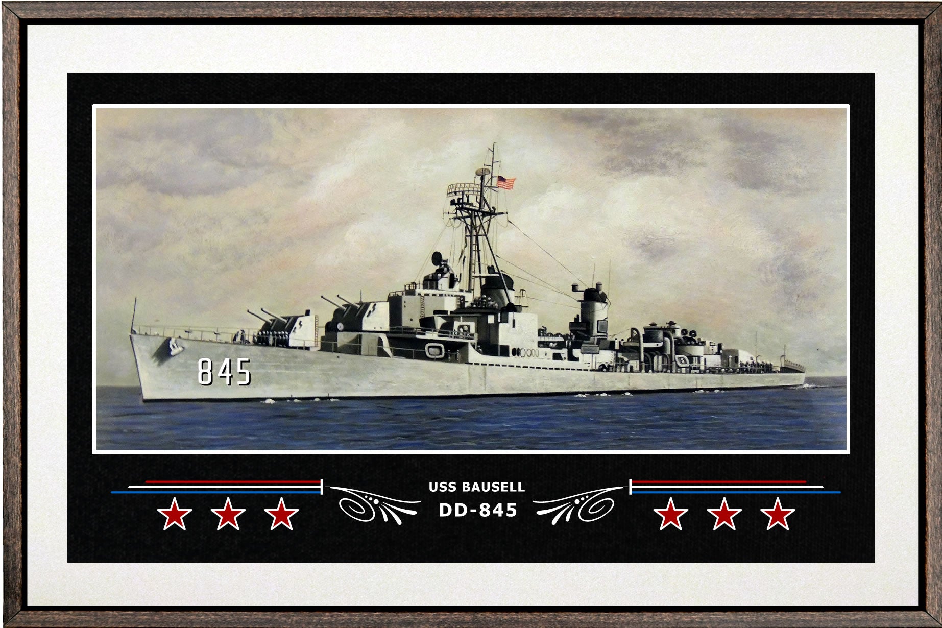 USS BAUSELL DD 845 BOX FRAMED CANVAS ART WHITE