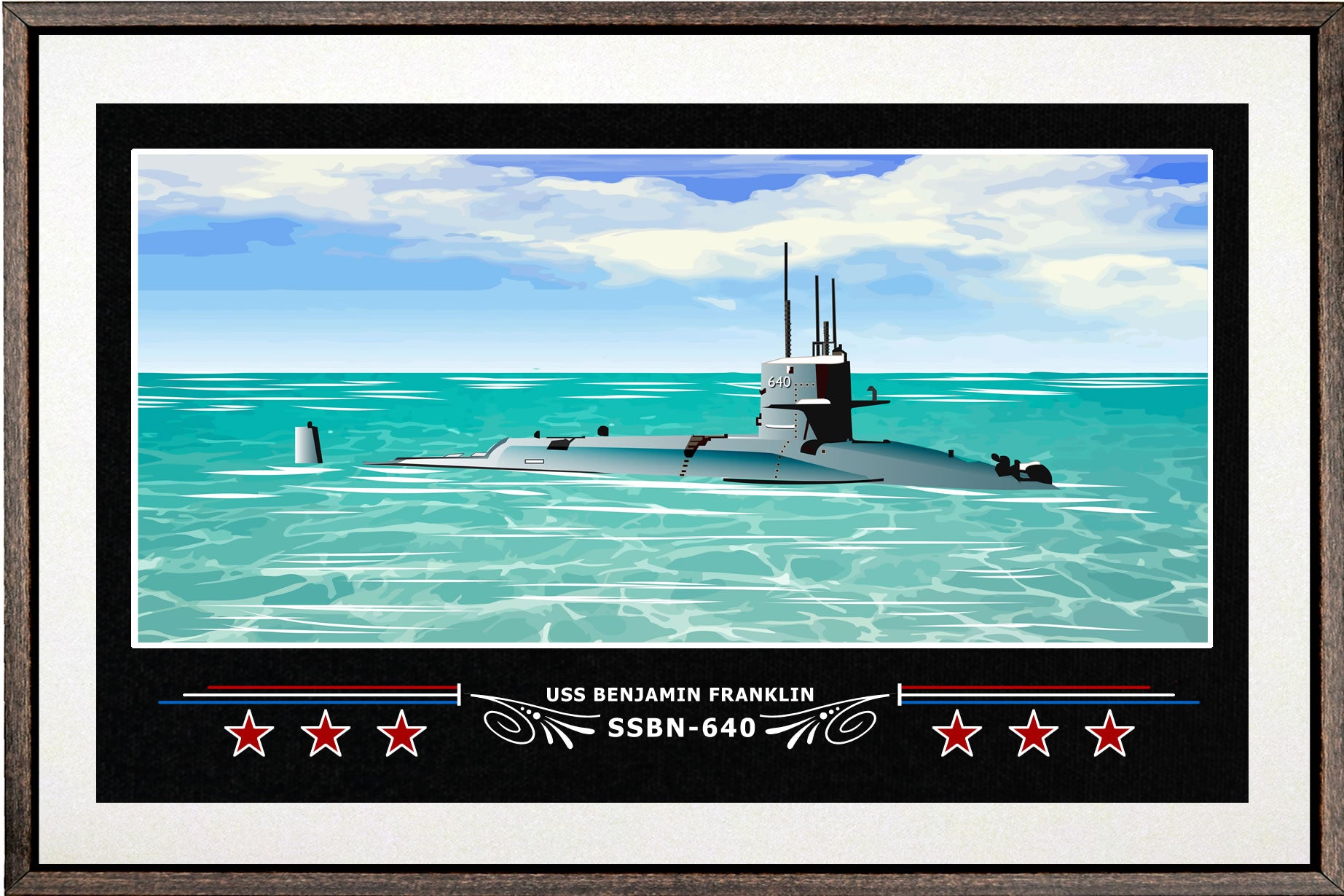 USS BENJAMIN FRANKLIN SSBN 640 BOX FRAMED CANVAS ART WHITE