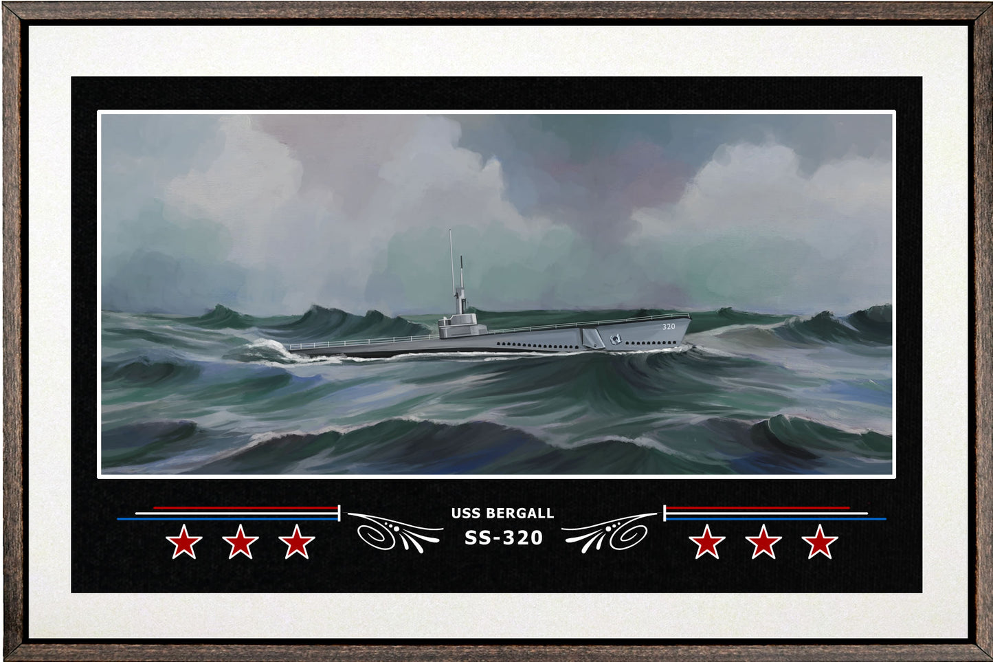 USS BERGALL SS 320 BOX FRAMED CANVAS ART WHITE