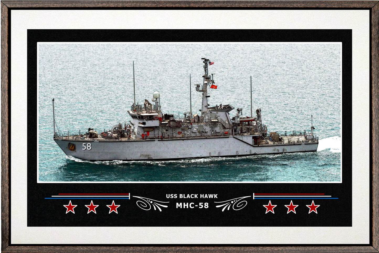 USS BLACK HAWK MHC 58 BOX FRAMED CANVAS ART WHITE