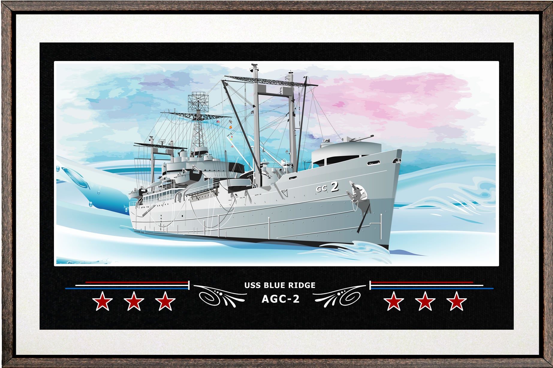 USS BLUE RIDGE AGC 2 BOX FRAMED CANVAS ART WHITE
