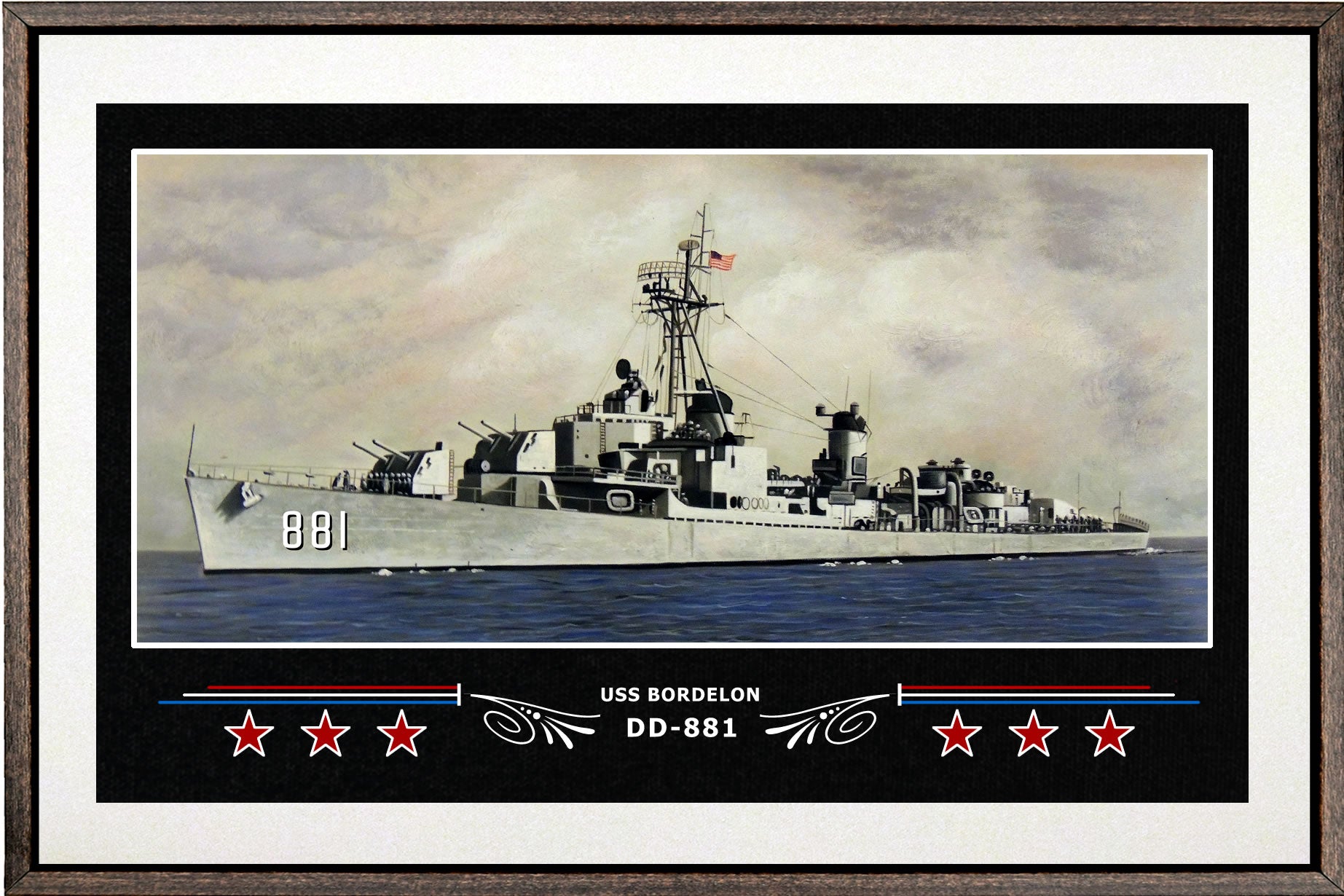 USS BORDELON DD 881 BOX FRAMED CANVAS ART WHITE