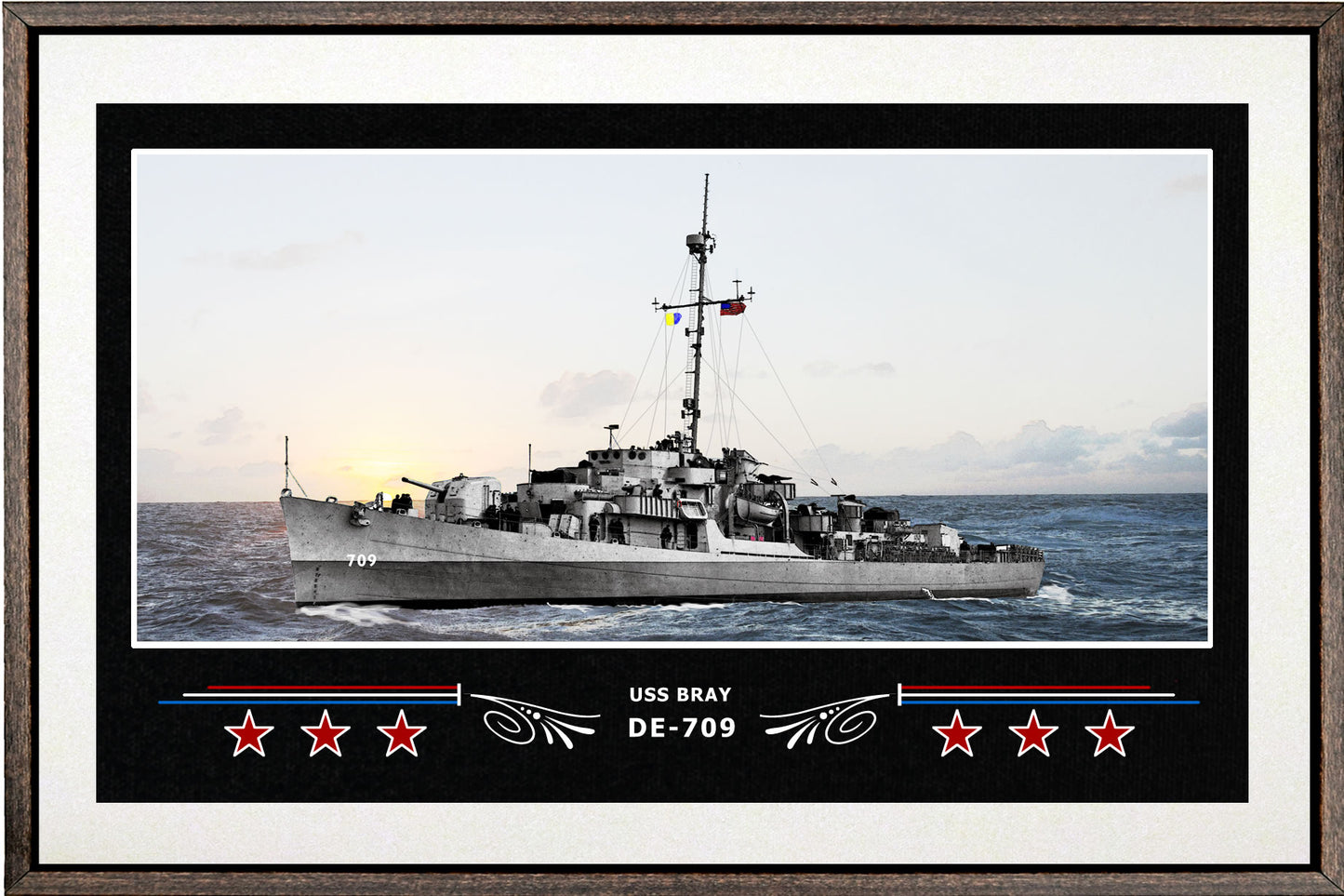 USS BRAY DE 709 BOX FRAMED CANVAS ART WHITE