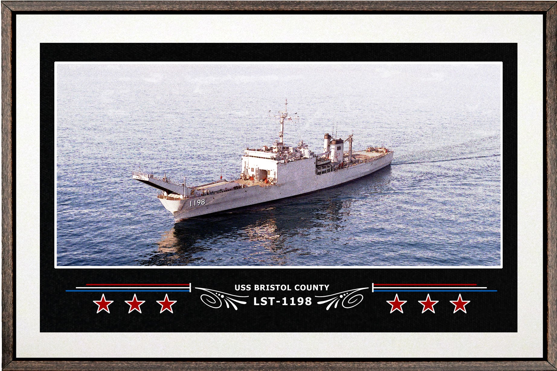 USS BRISTOL COUNTY LST 1198 BOX FRAMED CANVAS ART WHITE