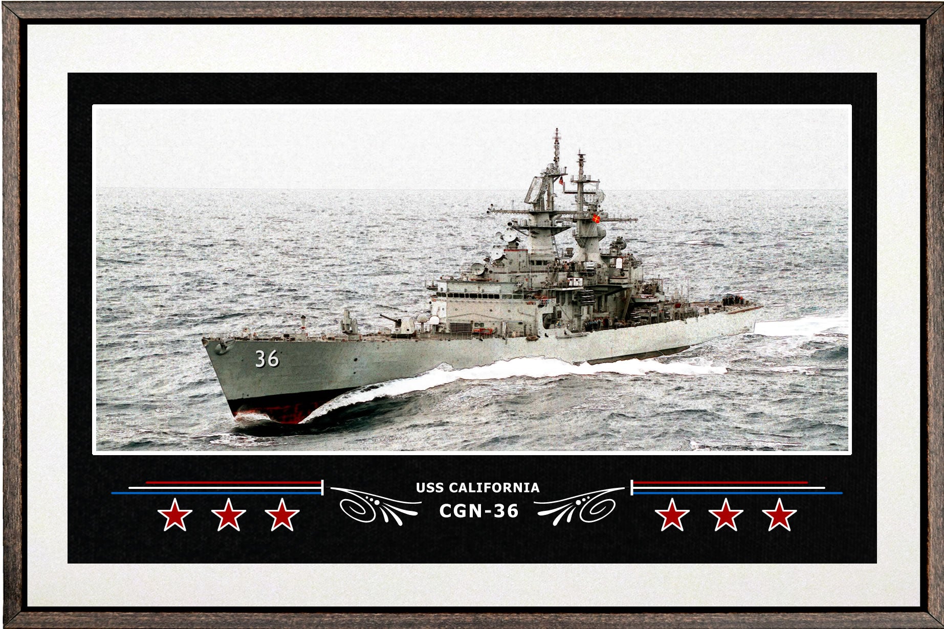 USS CALIFORNIA CGN 36 BOX FRAMED CANVAS ART WHITE