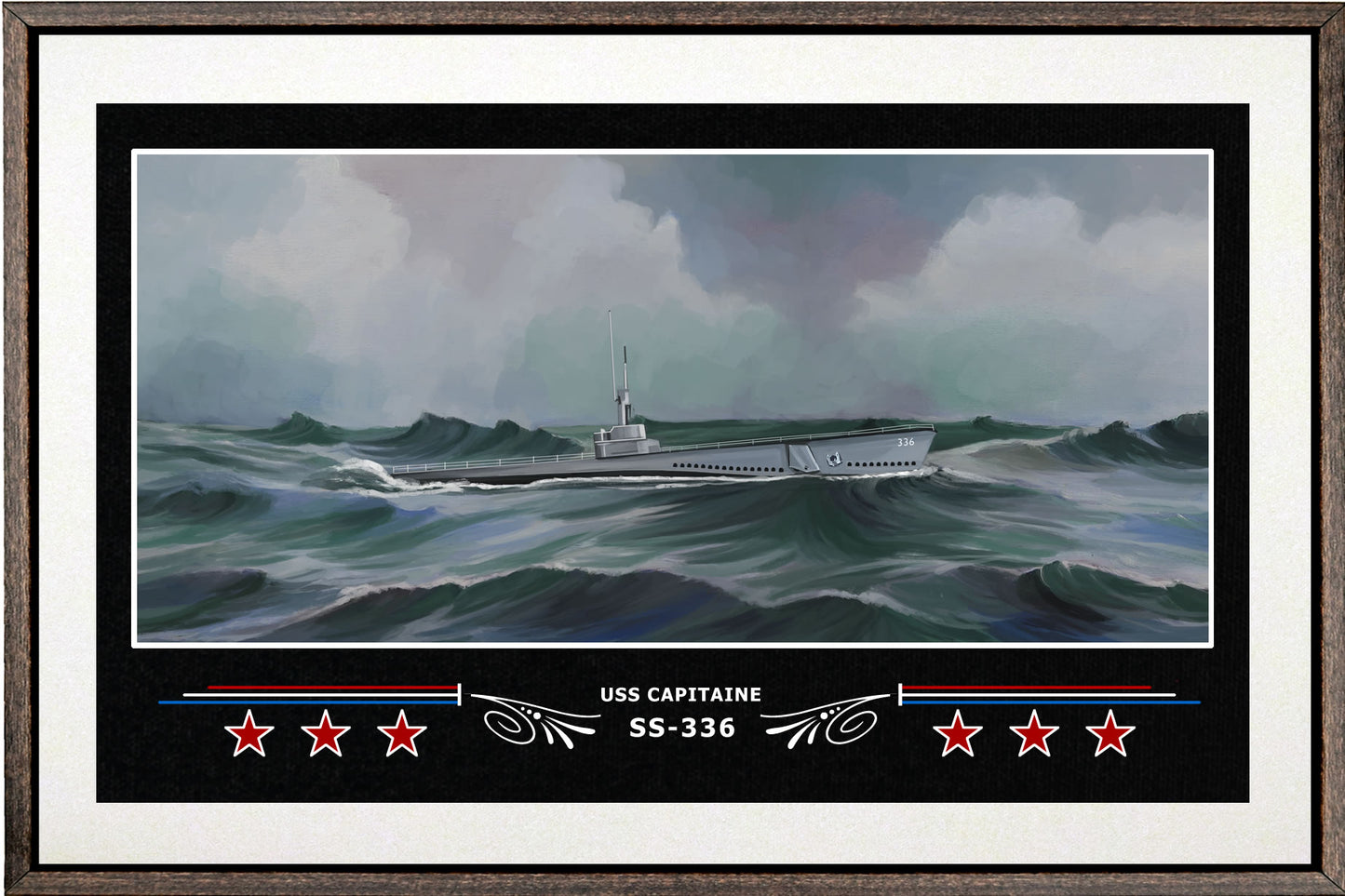 USS CAPITAINE SS 336 BOX FRAMED CANVAS ART WHITE