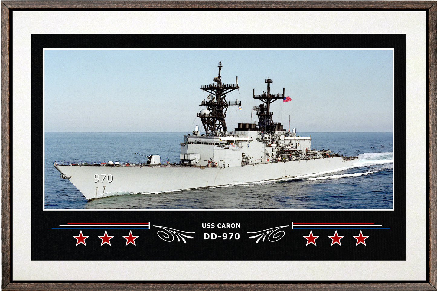USS CARON DD 970 BOX FRAMED CANVAS ART WHITE