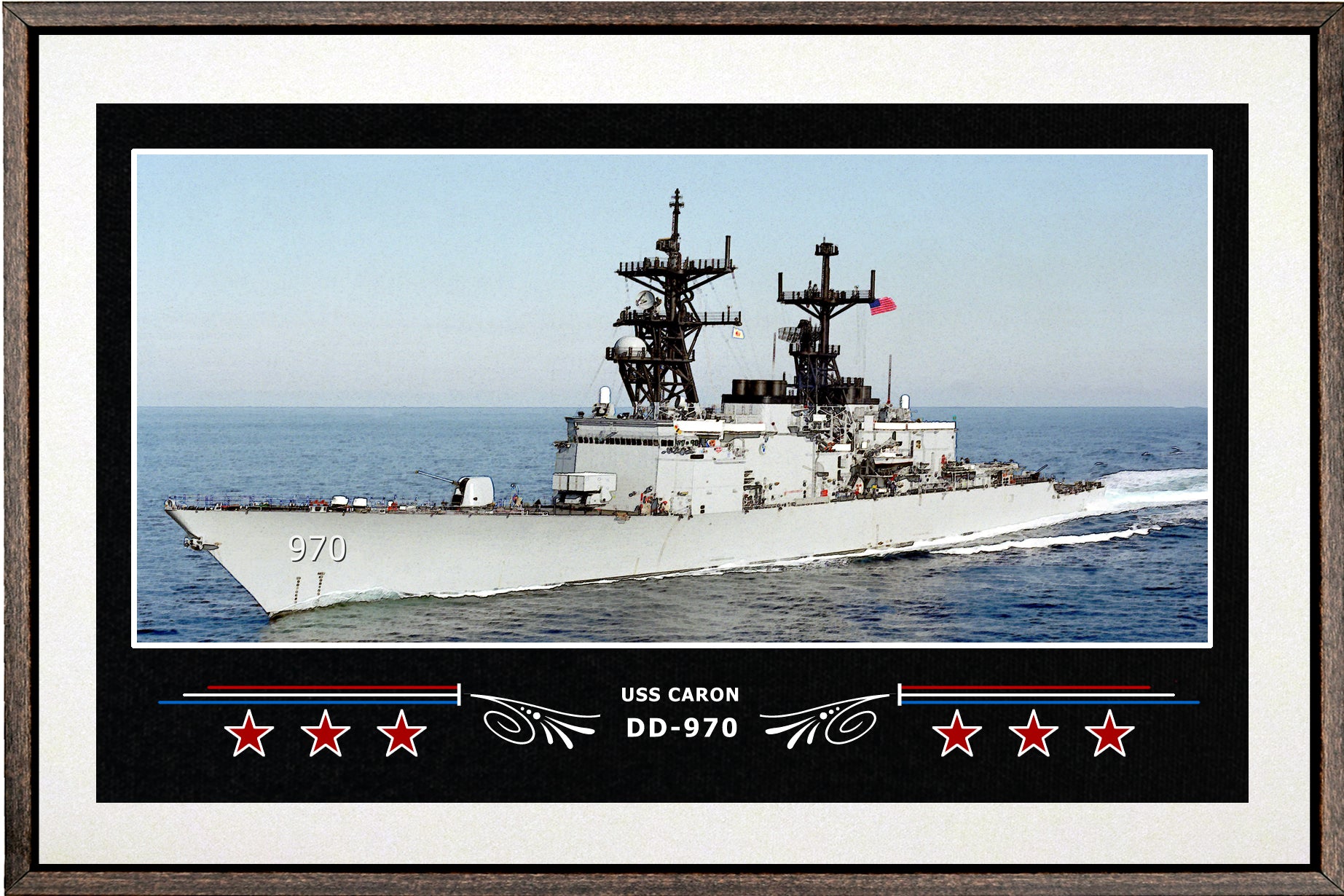 USS CARON DD 970 BOX FRAMED CANVAS ART WHITE