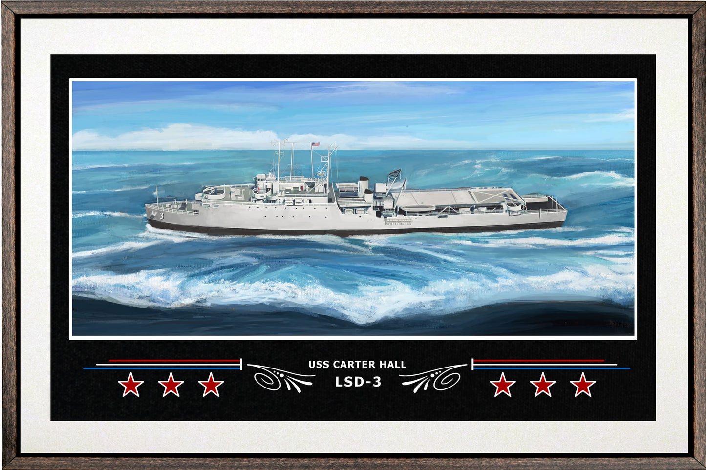 USS CARTER HALL LSD 3 BOX FRAMED CANVAS ART WHITE