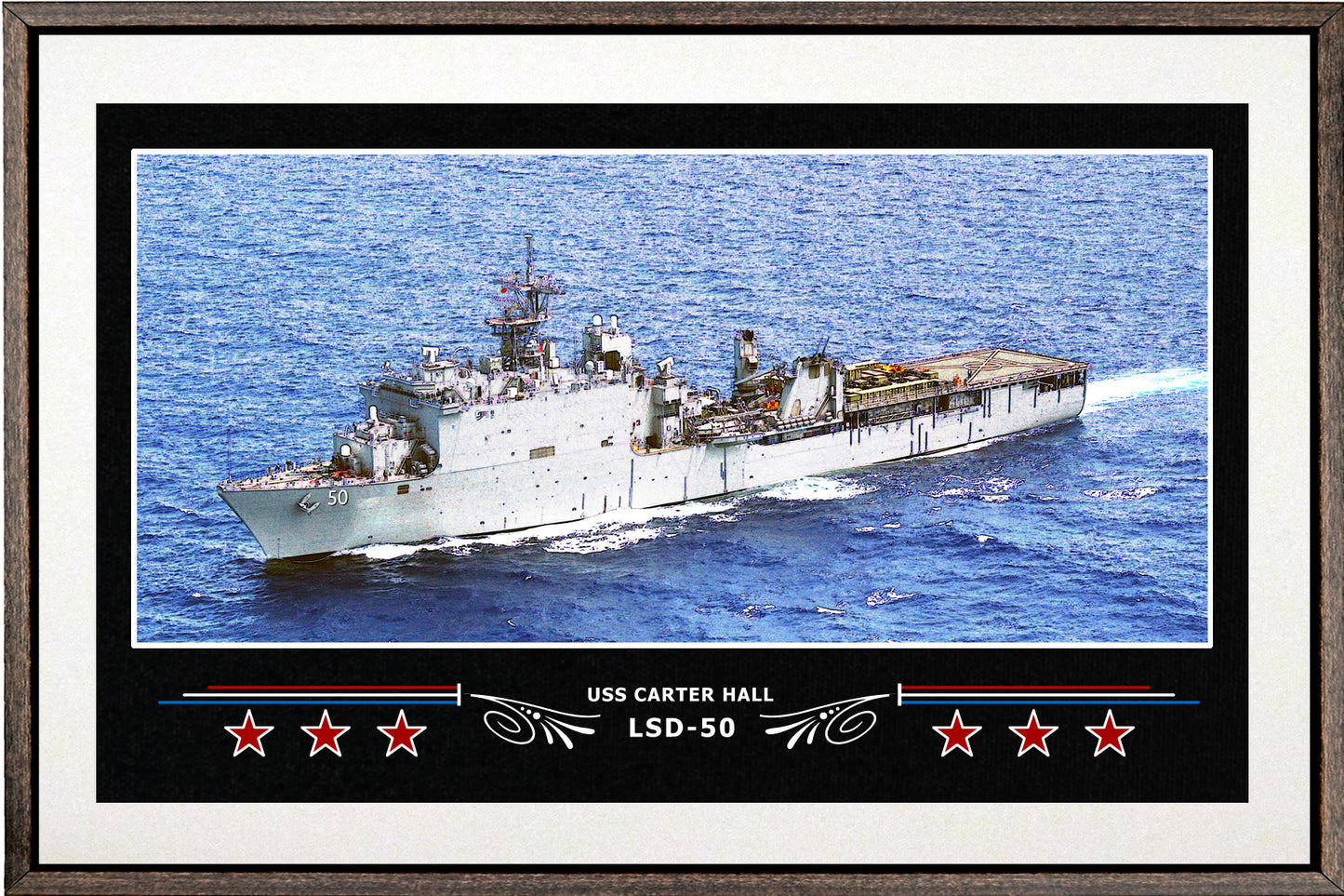 USS CARTER HALL LSD 50 BOX FRAMED CANVAS ART WHITE