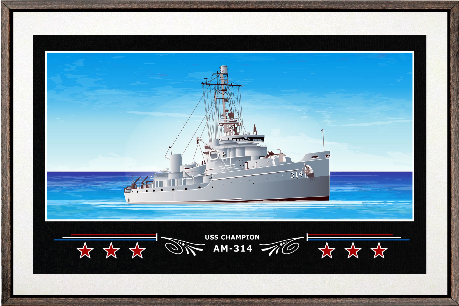 USS CHAMPION AM 314 BOX FRAMED CANVAS ART WHITE