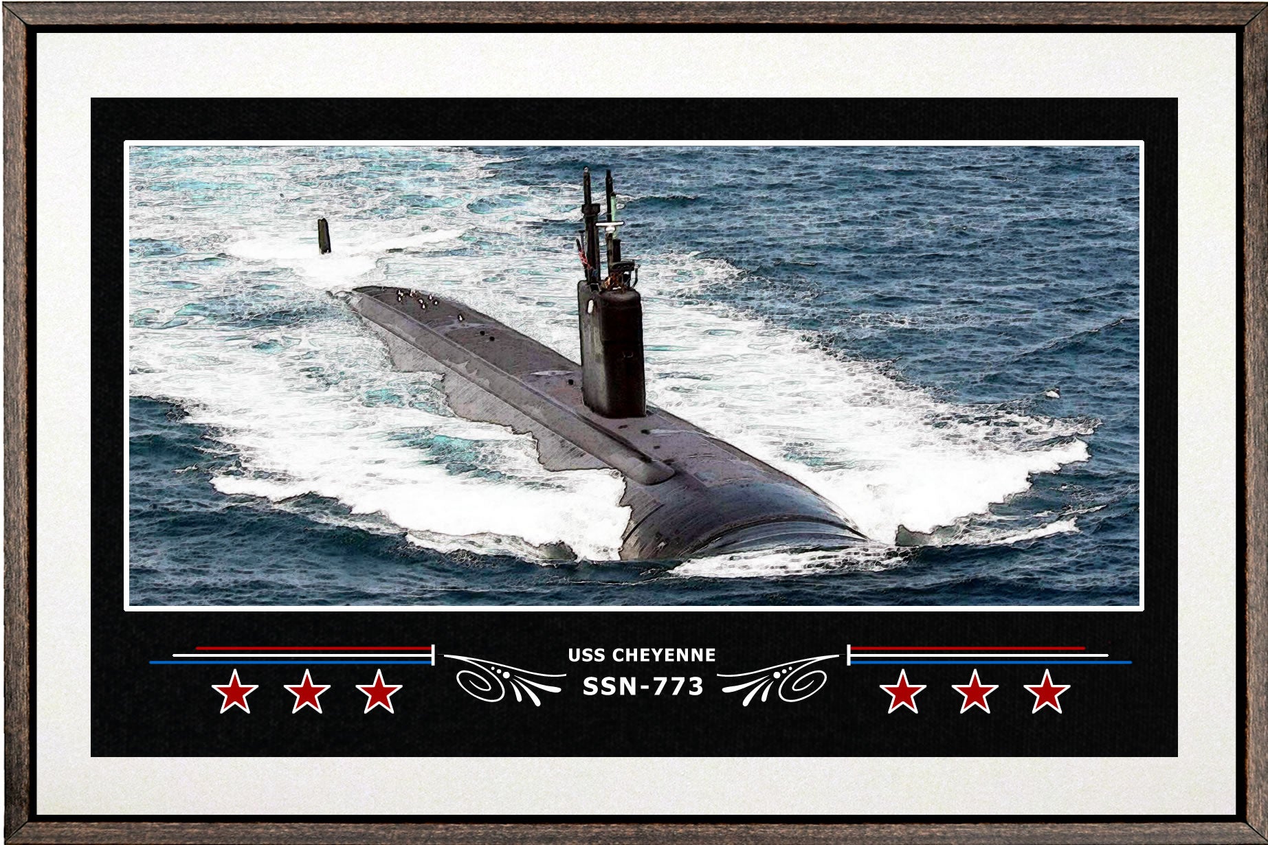 USS CHEYENNE SSN 773 BOX FRAMED CANVAS ART WHITE