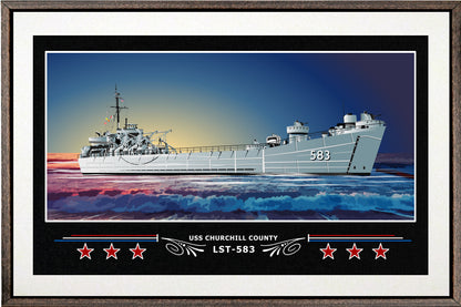USS CHURCHILL COUNTY LST 583 BOX FRAMED CANVAS ART WHITE