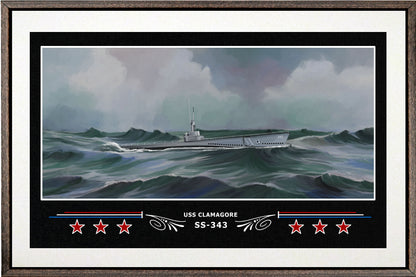 USS CLAMAGORE SS 343 BOX FRAMED CANVAS ART WHITE