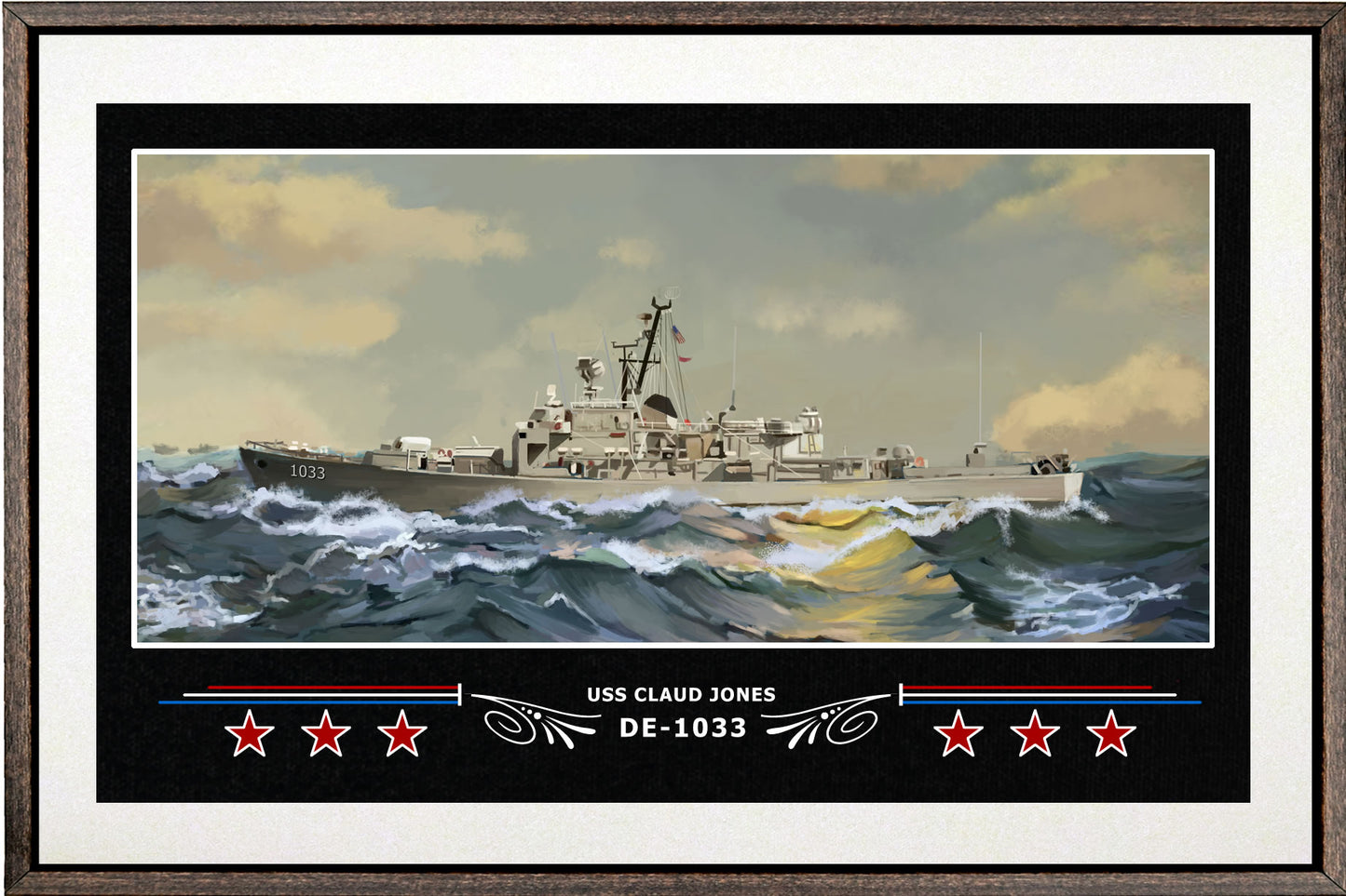 USS CLAUD JONES DE 1033 BOX FRAMED CANVAS ART WHITE