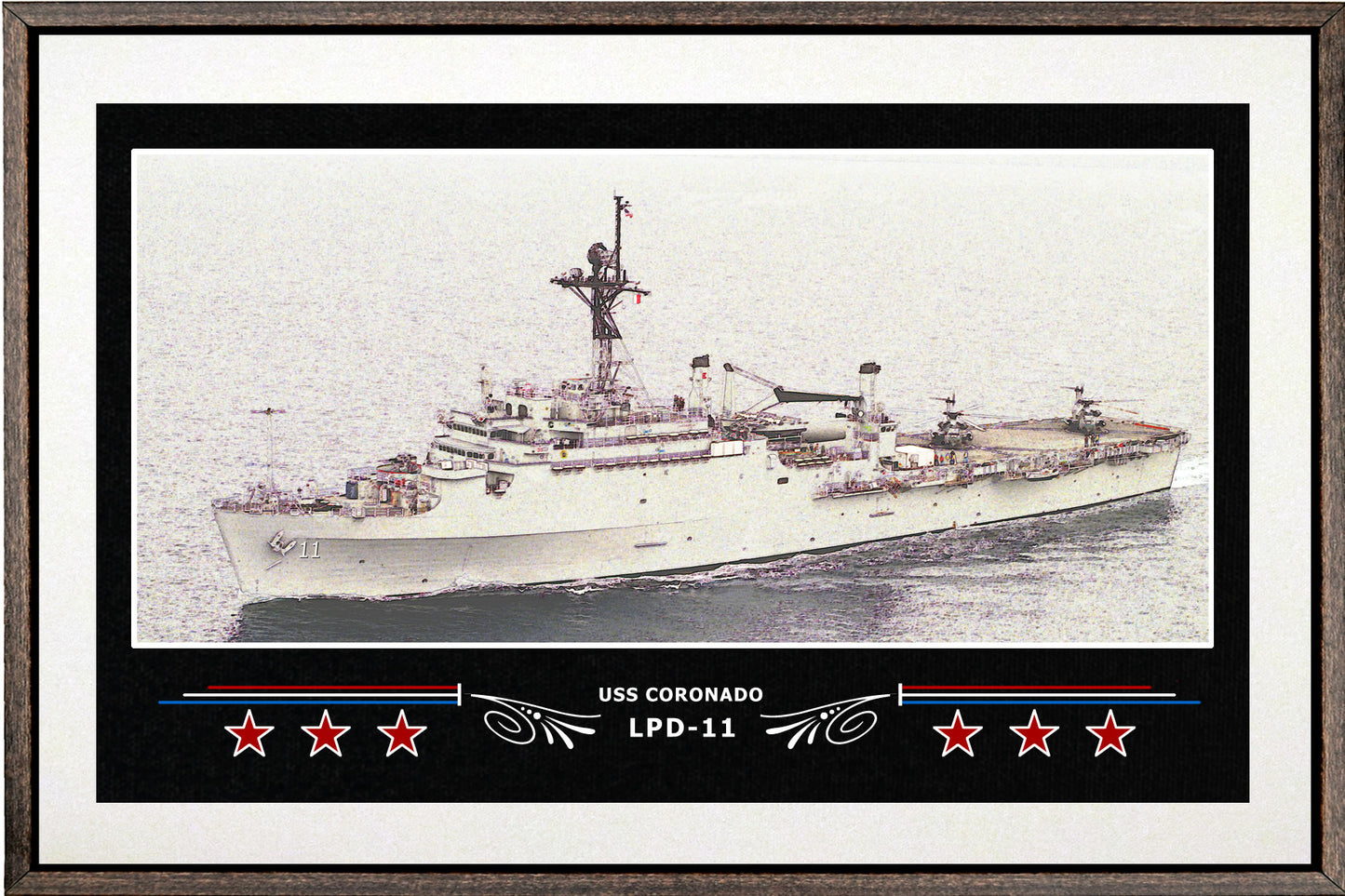 USS CORONADO LPD 11 BOX FRAMED CANVAS ART WHITE