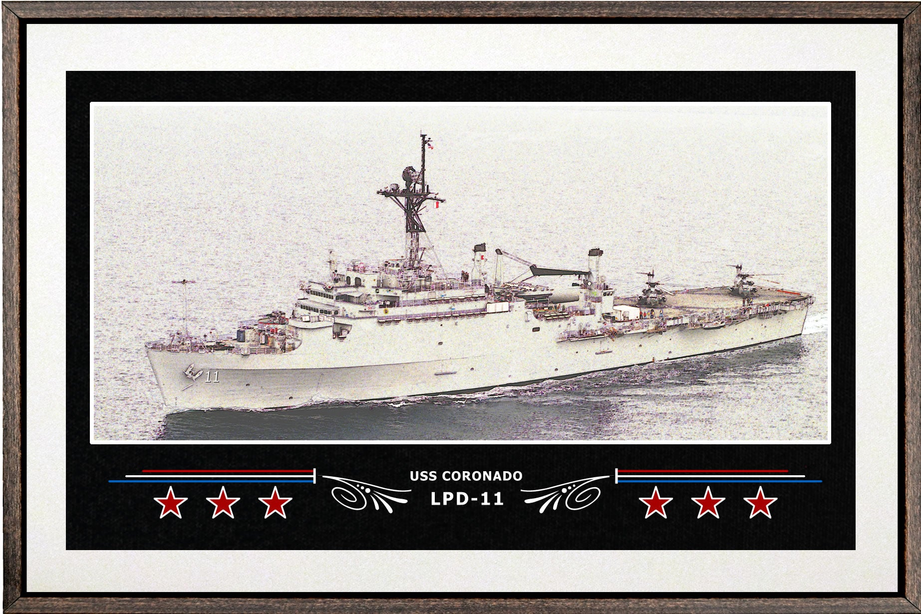 USS CORONADO LPD 11 BOX FRAMED CANVAS ART WHITE