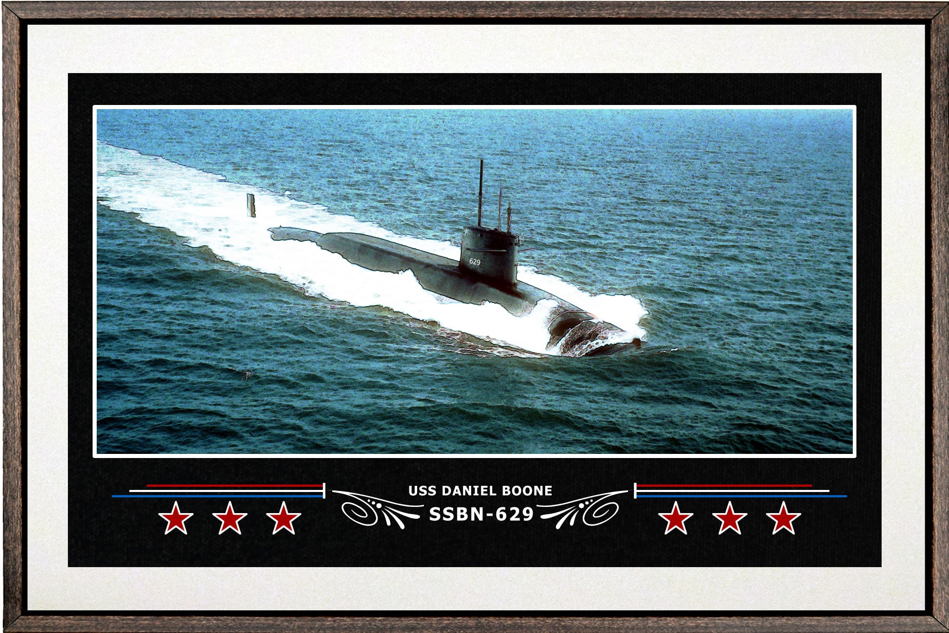 USS DANIEL BOONE SSBN 629 BOX FRAMED CANVAS ART WHITE