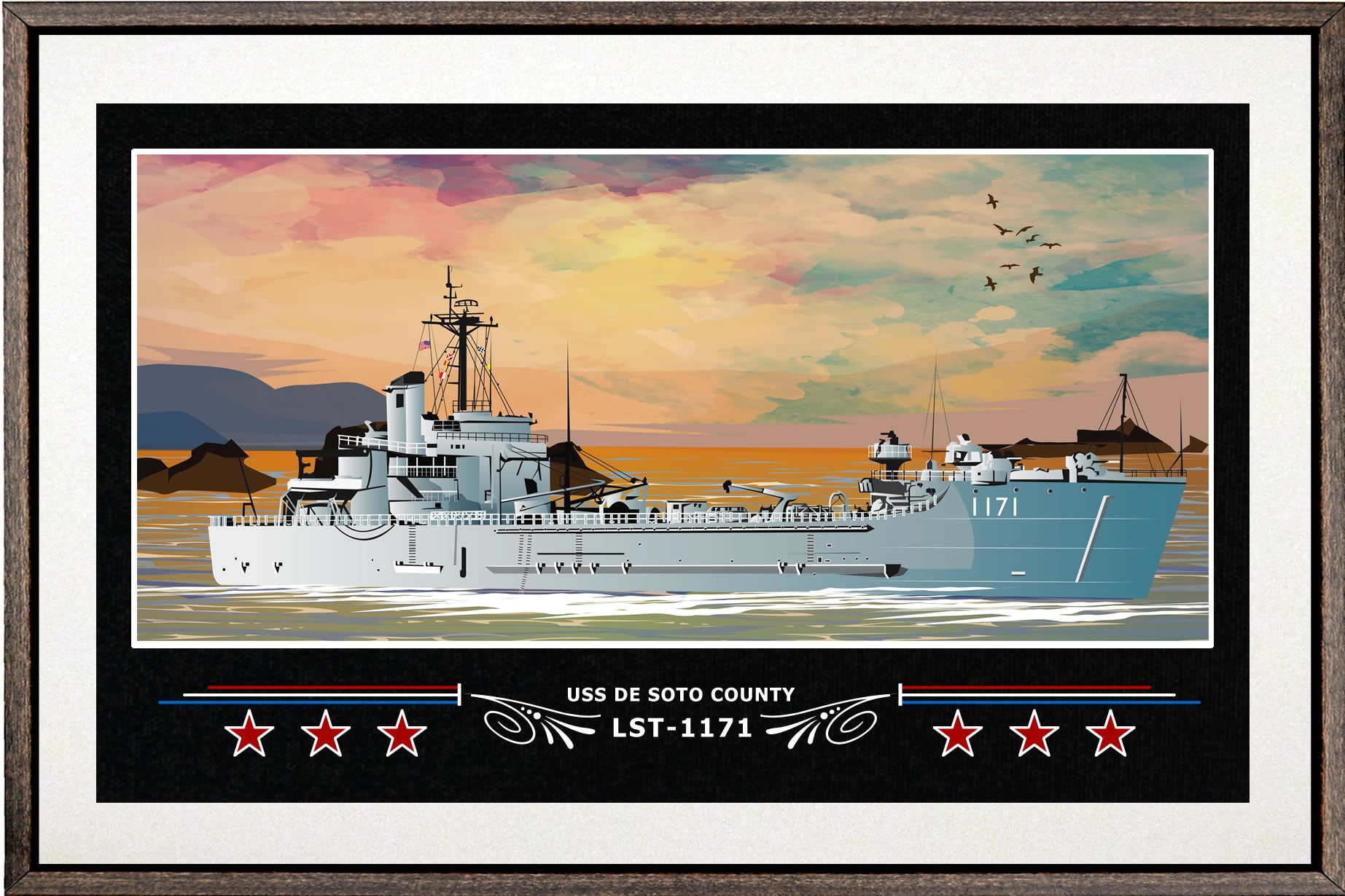 USS DE SOTO COUNTY LST 1171 BOX FRAMED CANVAS ART WHITE