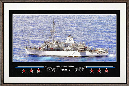 USS DEVASTATOR MCM 6 BOX FRAMED CANVAS ART WHITE