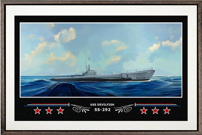 USS DEVILFISH SS 292 BOX FRAMED CANVAS ART WHITE