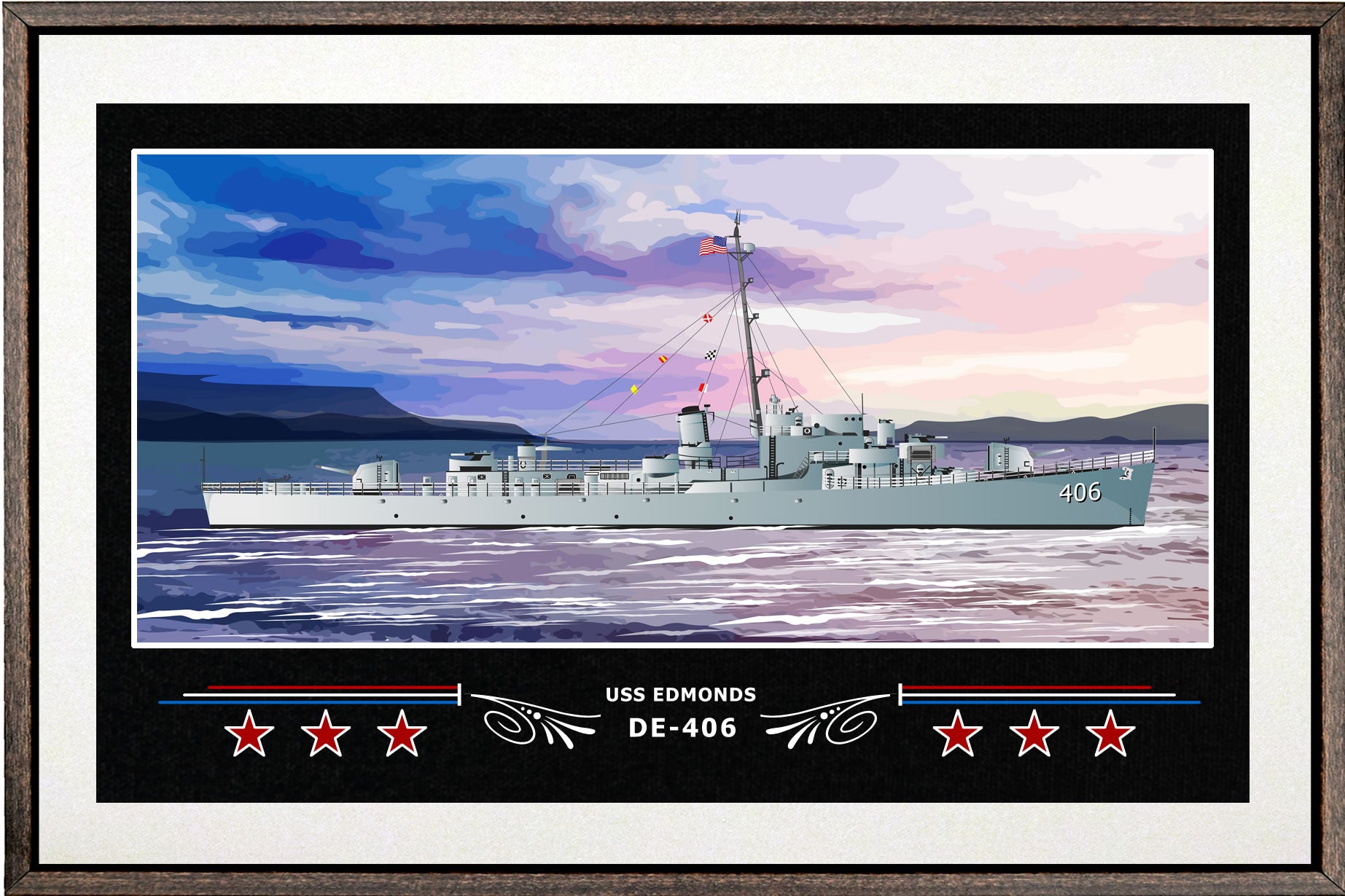 USS EDMONDS DE 406 BOX FRAMED CANVAS ART WHITE