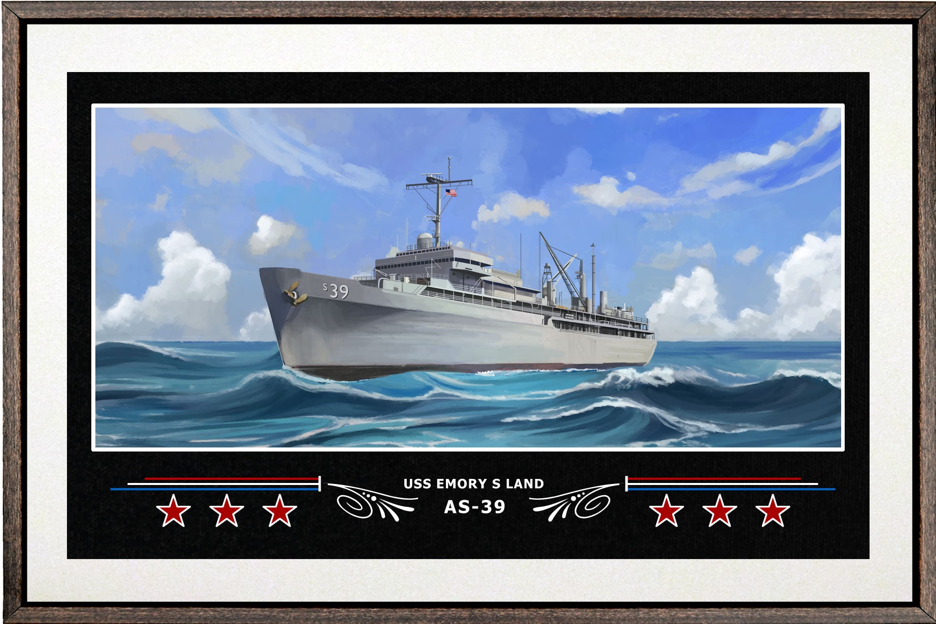 USS EMORY S LAND AS 39 BOX FRAMED CANVAS ART WHITE